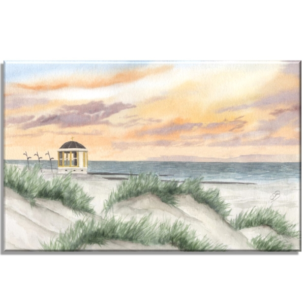 Leinwand 40 x 30 cm Keilrahmen Canvas-Leinen Pavillon Borkum - Sonnenuntergang - Düne - BO15